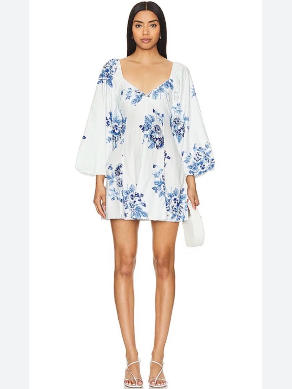 NEW Free People Francesca Long Sleeve Floral Mini Dress in Tonal Blue size XS